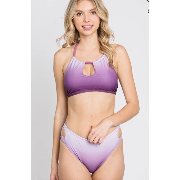 Pinkblush Lavender Ombre Keyhole Front Halter Two-Piece Bikini Set Nwt Large - Picture 2 of 14